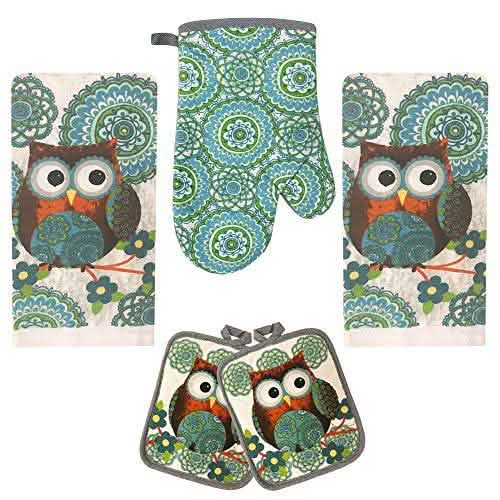 5-Piece: Assorted Kitchen Set: Towels, Potholder, Mitt