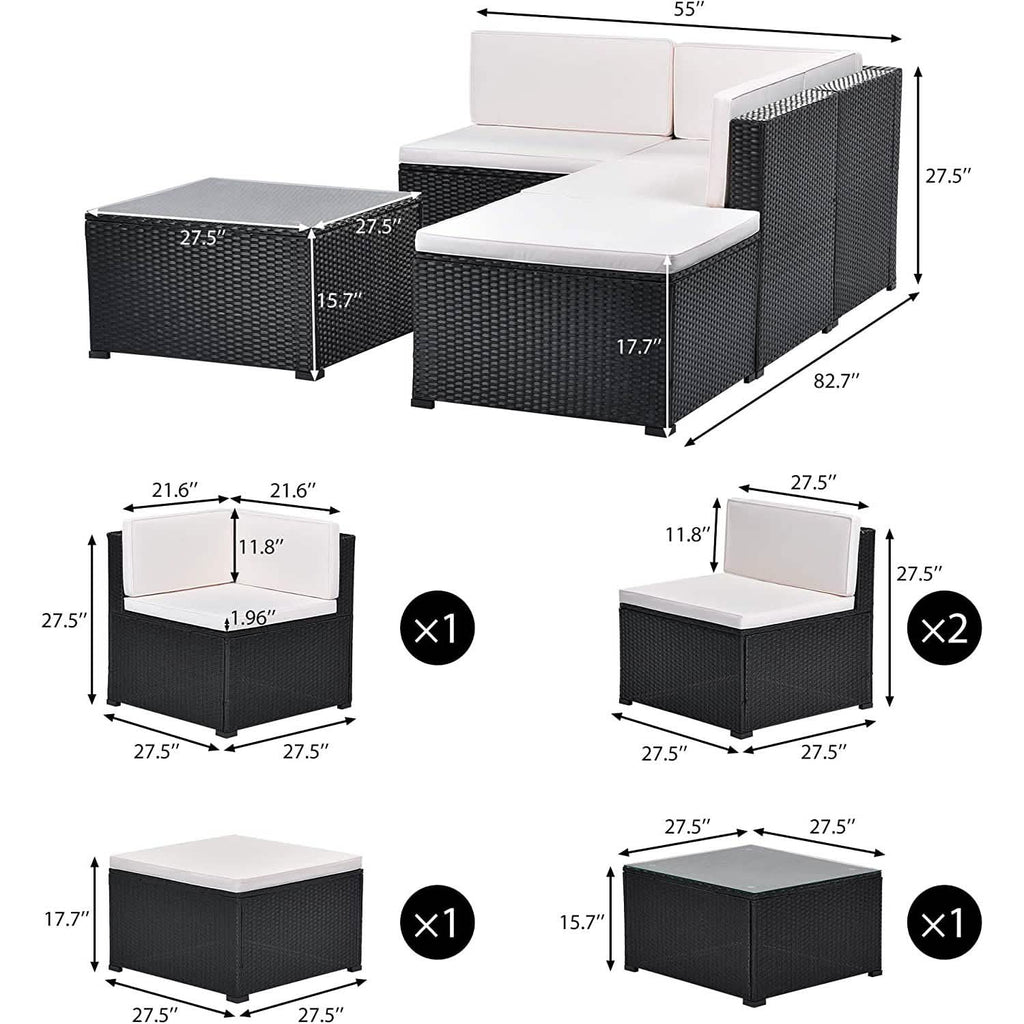 5-Piece: Patio Rattan PE Wicker Furniture Corner Sofa Set