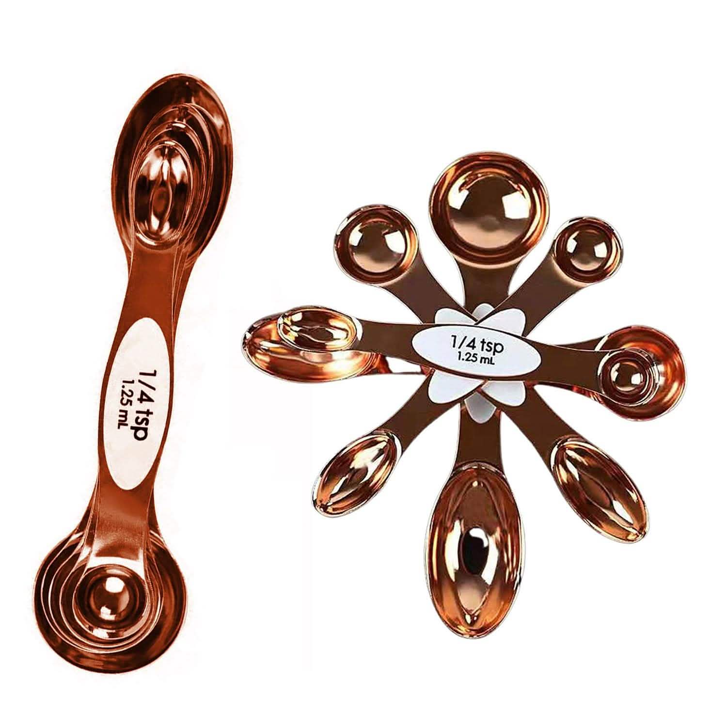 5-Piece Set: Copper Dual-Sided Stackable Magnetic Measuring Spoons