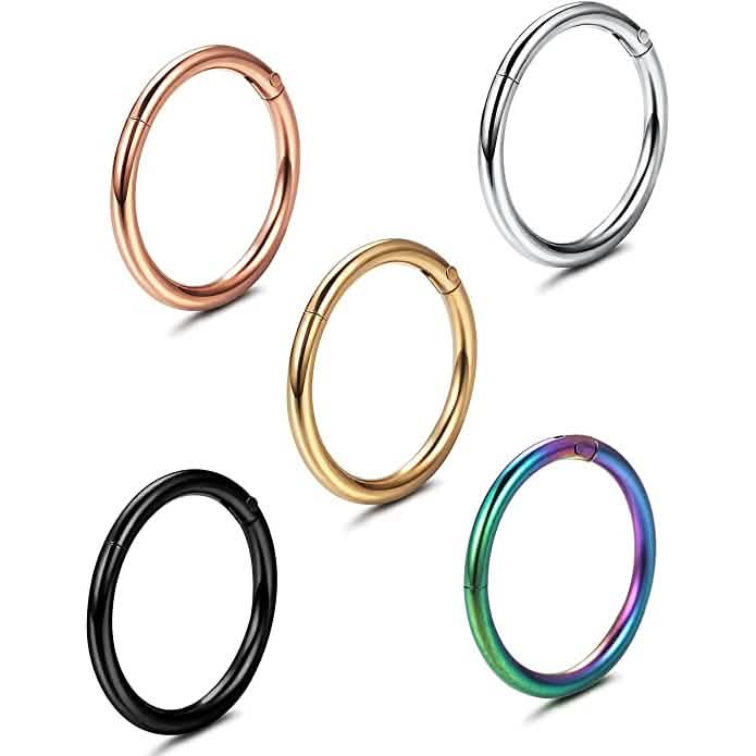 5-Piece: Stainless Steel Septum Piercing Nose Hoop Ring