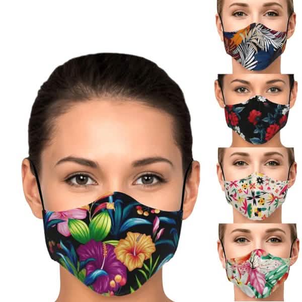 5-Pieces: Fashion Cotton Face Mask Floral Print Half Face Mouth Muffle Masks Health