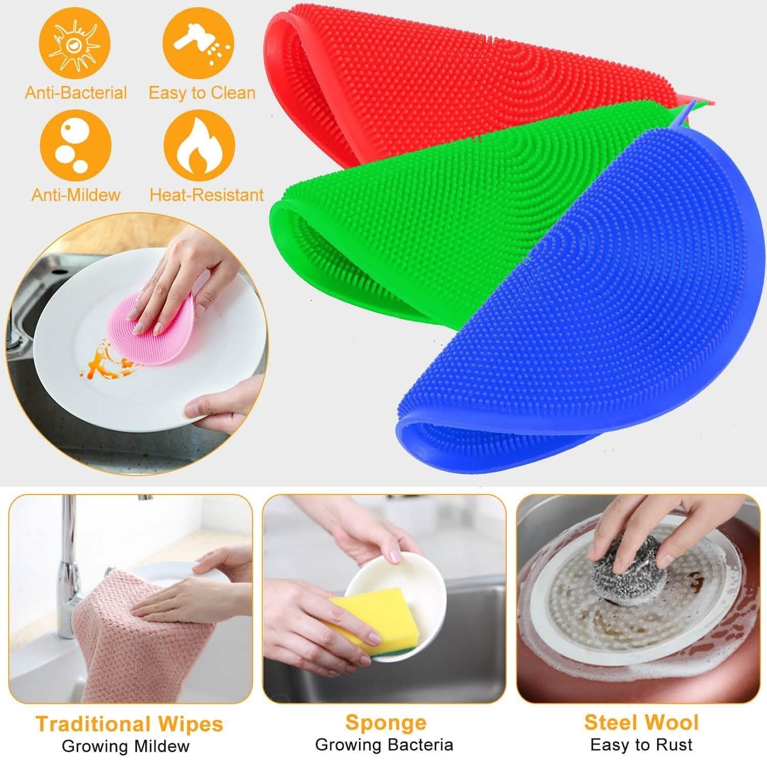 5-Pieces: Kitchen Cleaning Silicone Scrubber