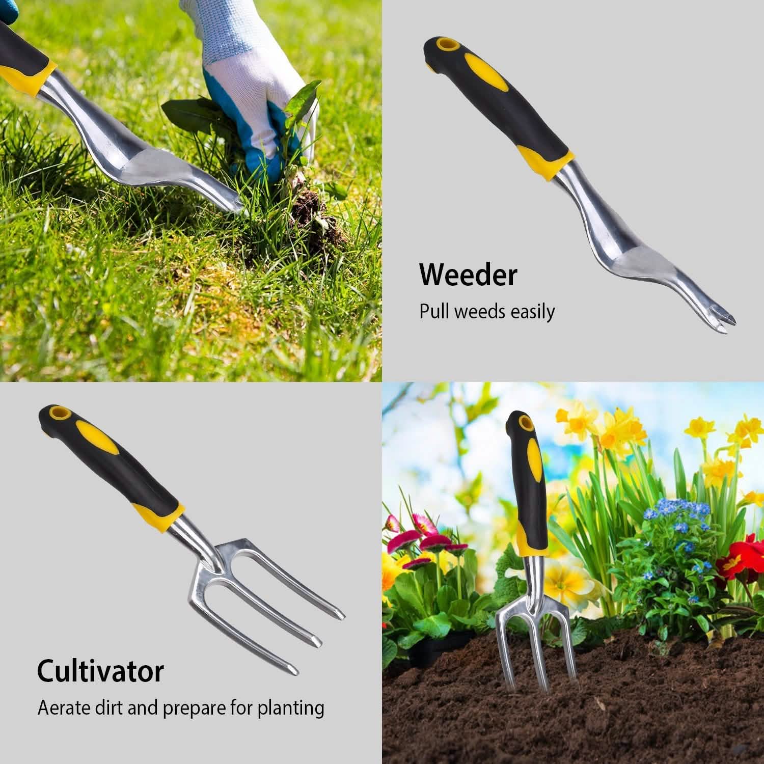 5-Pieces Set: Heavy Duty Garden Tool Set with Non-Slip Handle