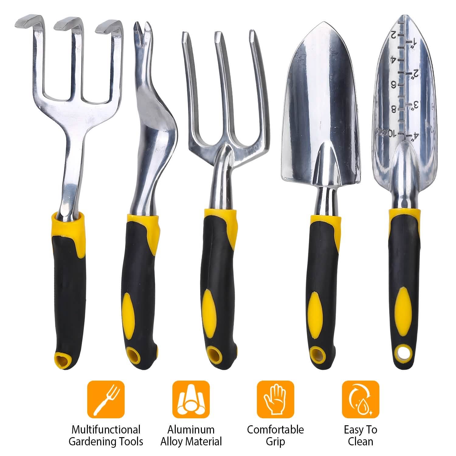 5-Pieces Set: Heavy Duty Garden Tool Set with Non-Slip Handle