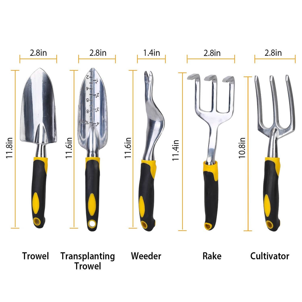 5-Pieces Set: Heavy Duty Garden Tool Set with Non-Slip Handle