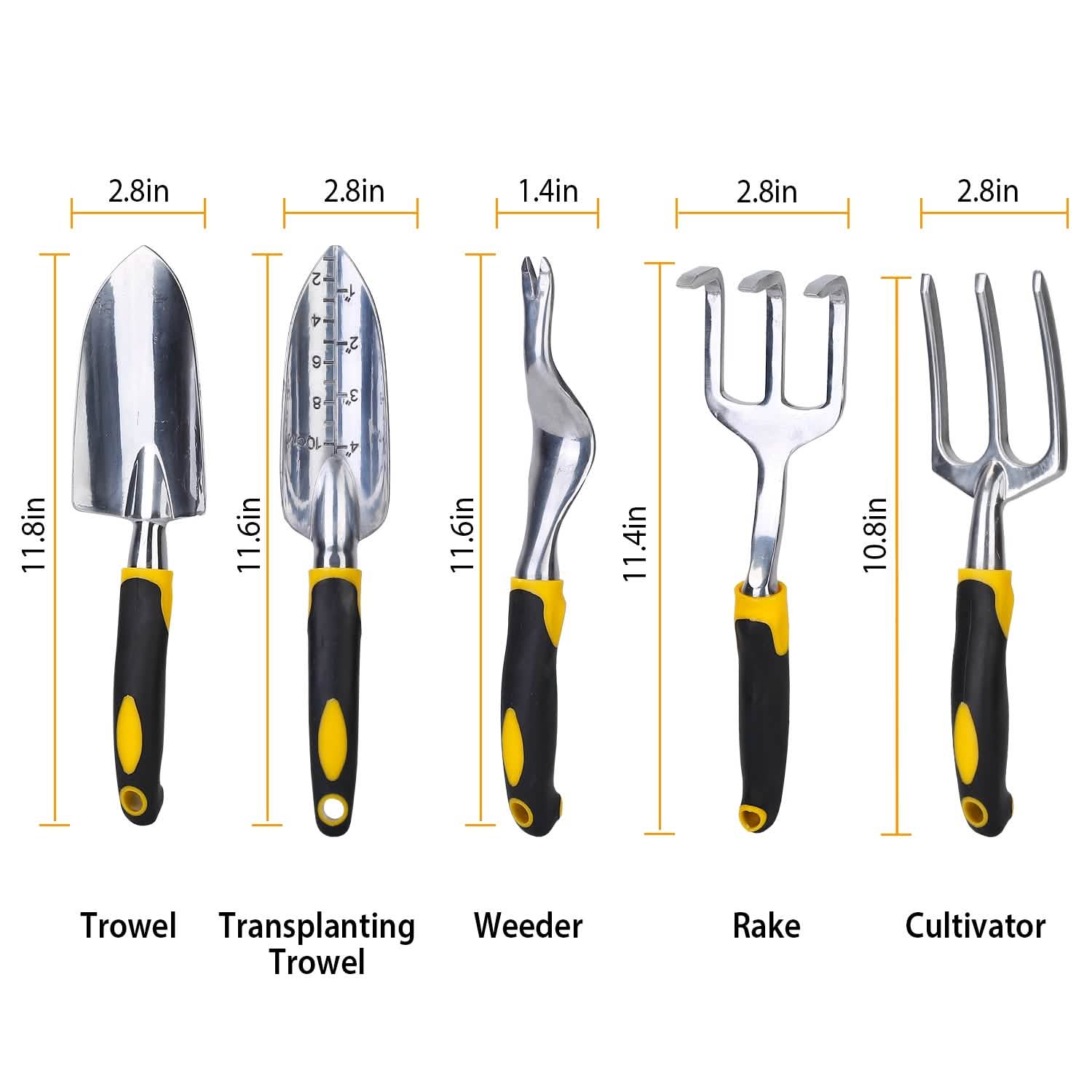 5-Pieces Set: Heavy Duty Garden Tool Set with Non-Slip Handle