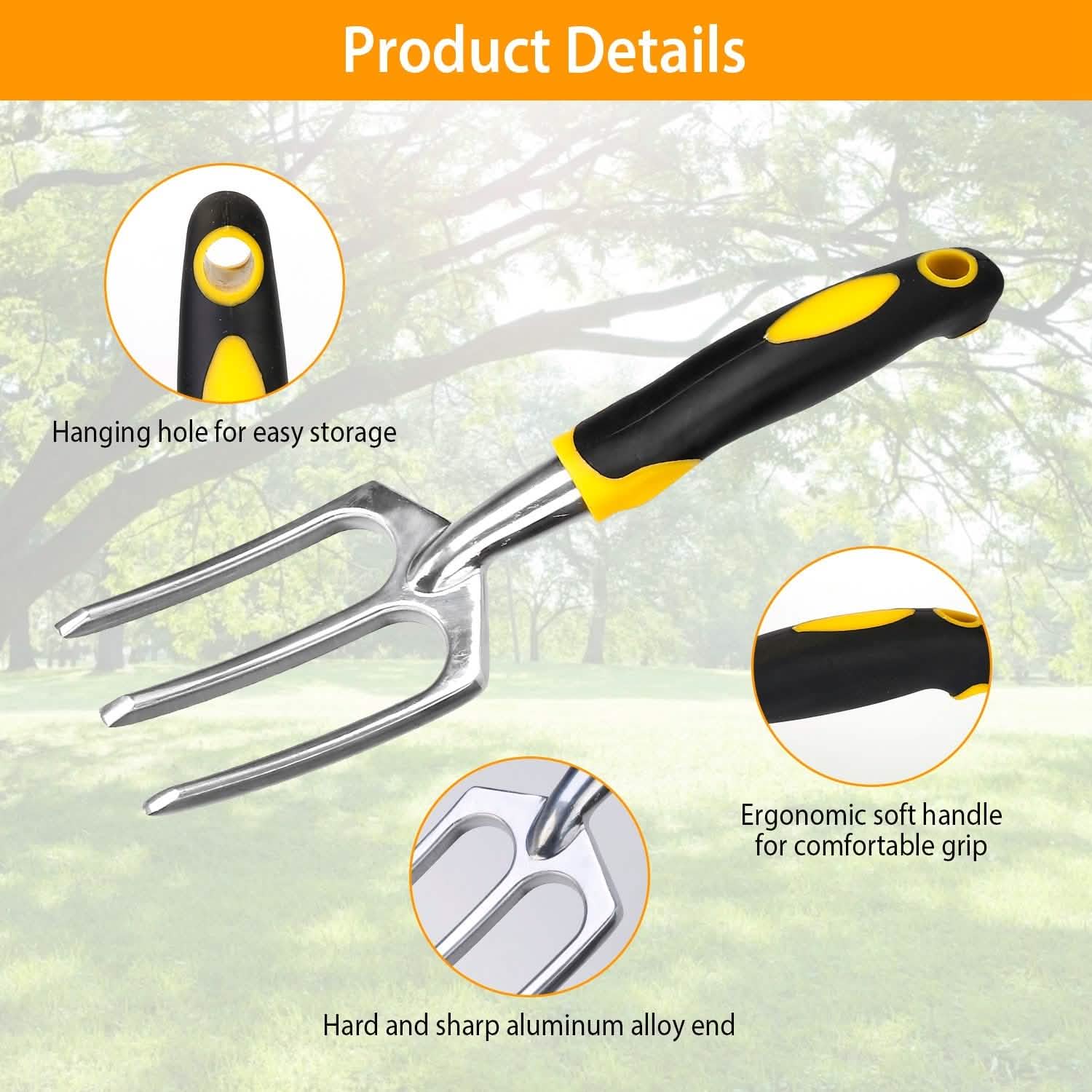 5-Pieces Set: Heavy Duty Garden Tool Set with Non-Slip Handle