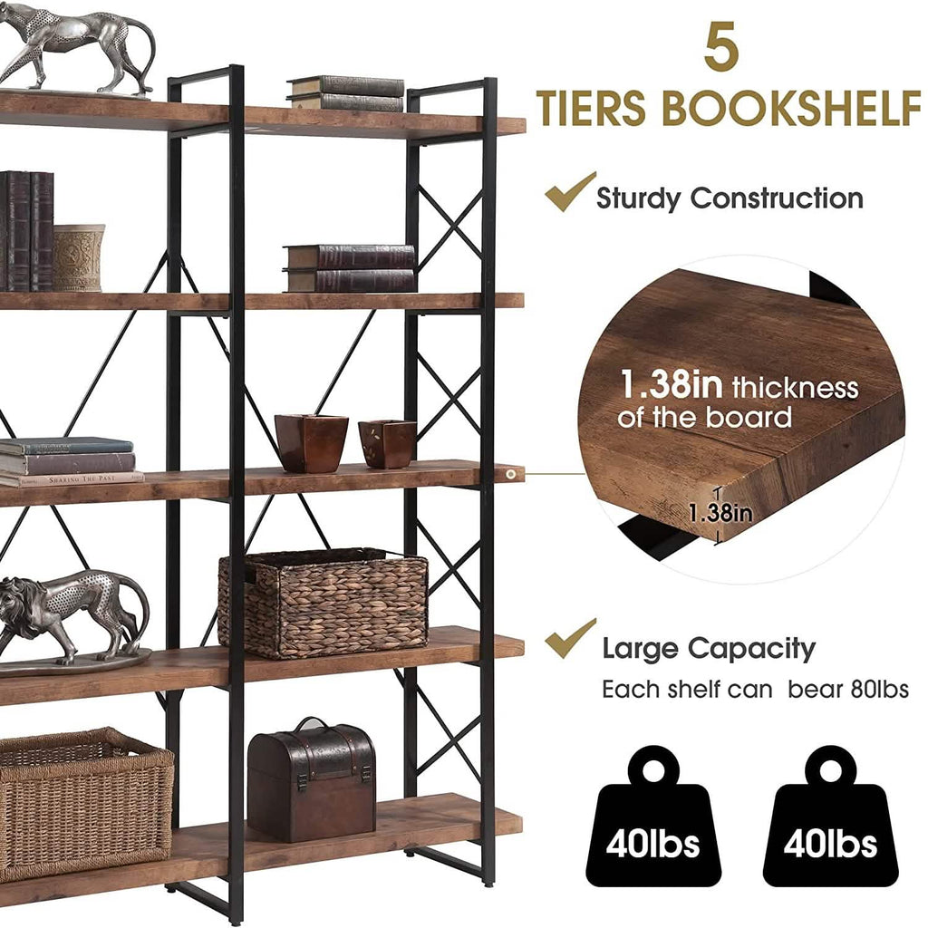 5-Tier Bookcase Industrial Bookshelf