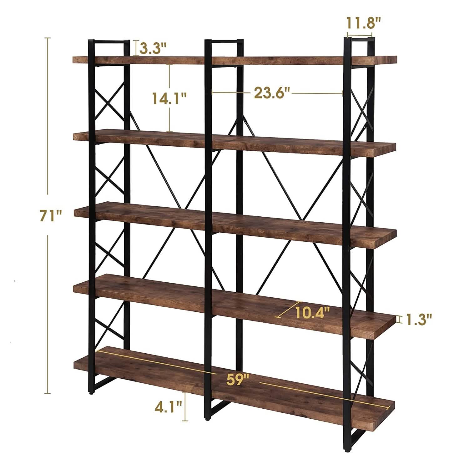5-Tier Bookcase Industrial Bookshelf