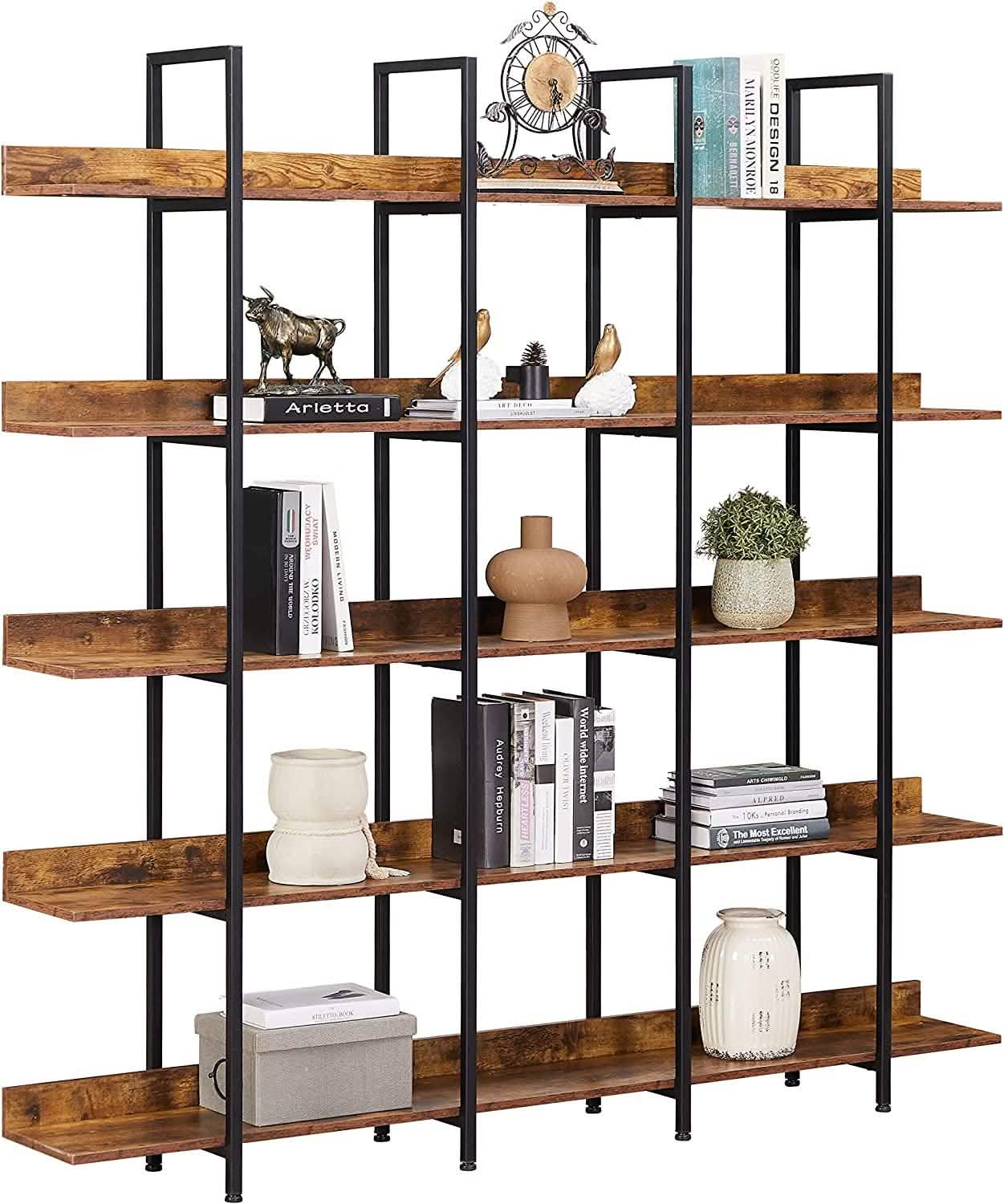 5-Tier Bookcase Tall Bookshelf, Storage Shelf with Metal Frame