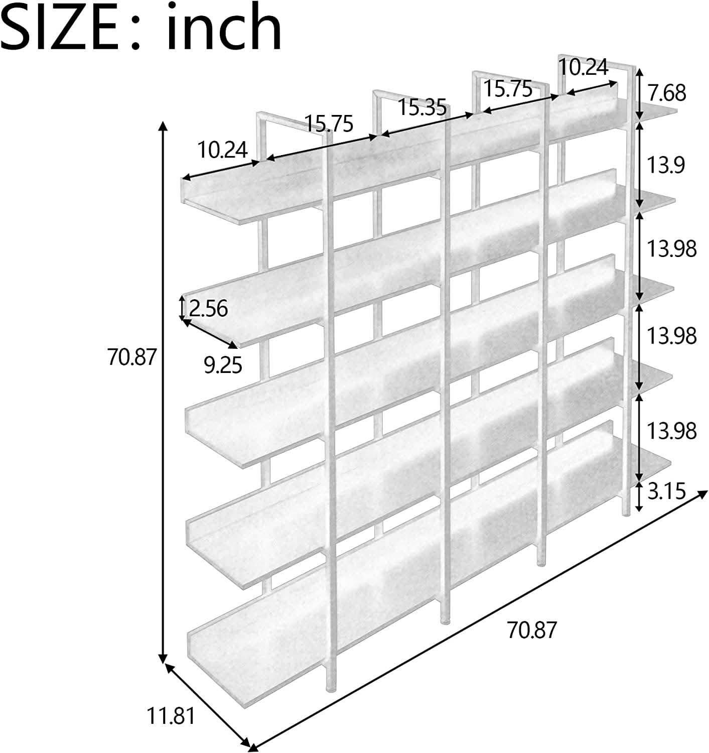 5-Tier Bookcase Tall Bookshelf, Storage Shelf with Metal Frame