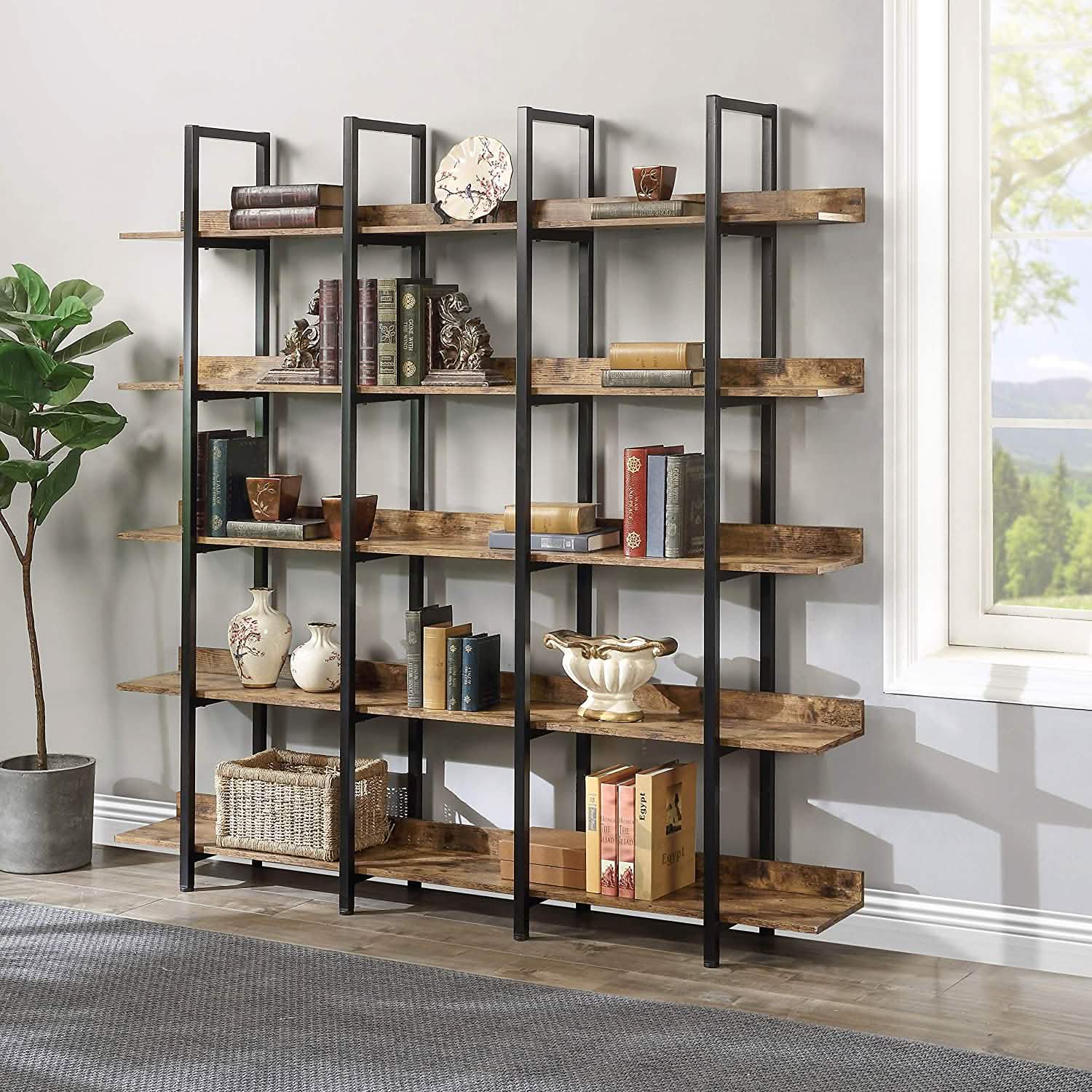 5-Tier Bookcase Tall Bookshelf, Storage Shelf with Metal Frame