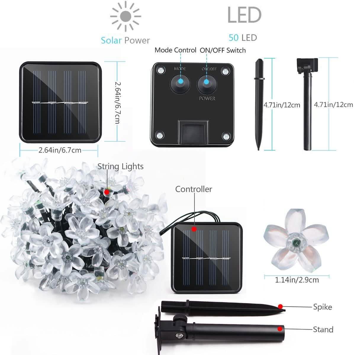 50 LED Fairy Flower Blossom Solar String Lights