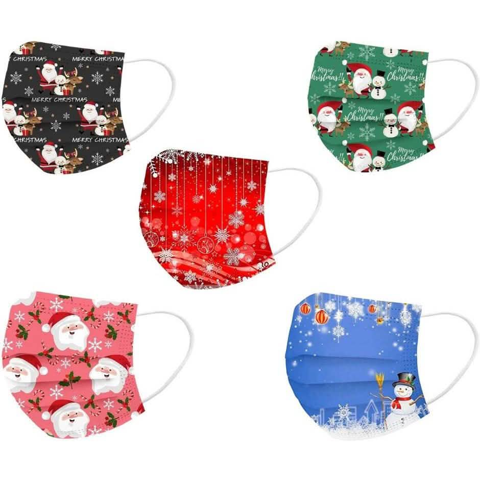 50-Pack: Holiday Themed Disposable Non-Medical 3-Ply Face Mask