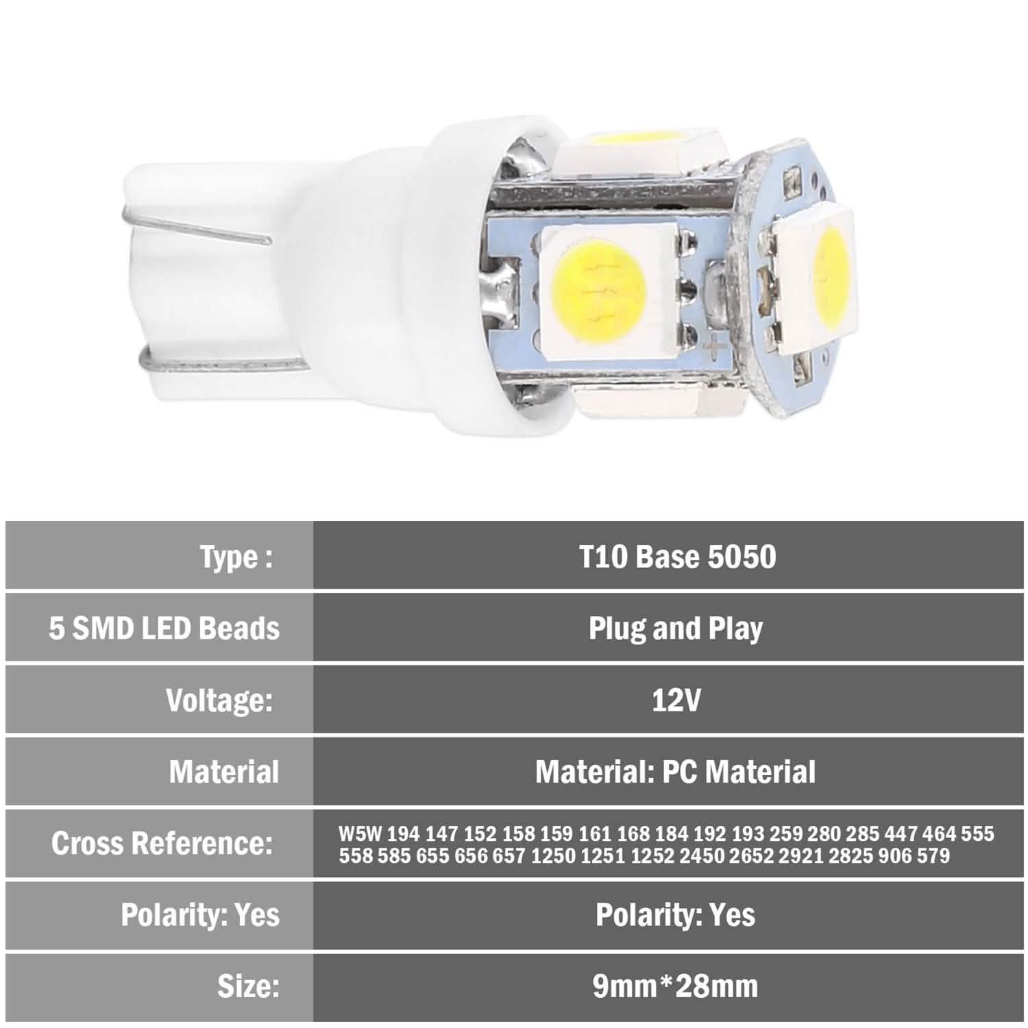 50-Piece: LED Car Light Bulbs