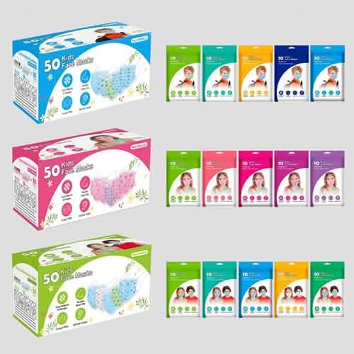 50-Pieces: Kids Disposable Face Masks