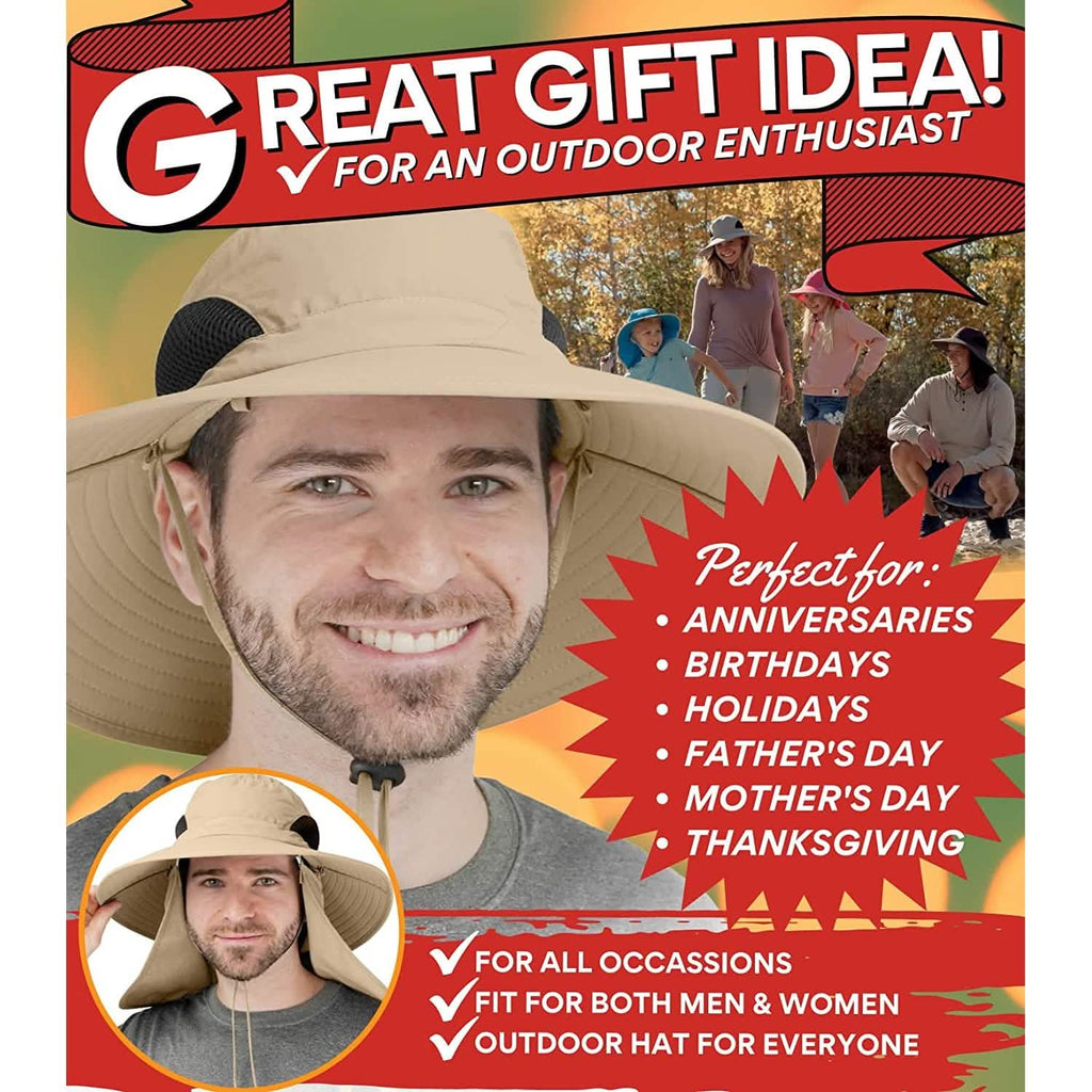 50+ Sun Protection Cap Wide Brim Fishing Hat with Face & Neck Flap