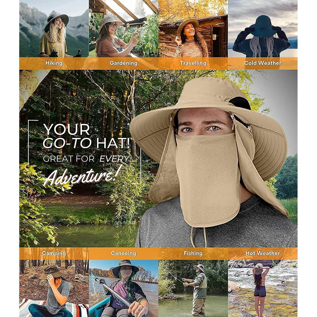 50+ Sun Protection Cap Wide Brim Fishing Hat with Face & Neck Flap