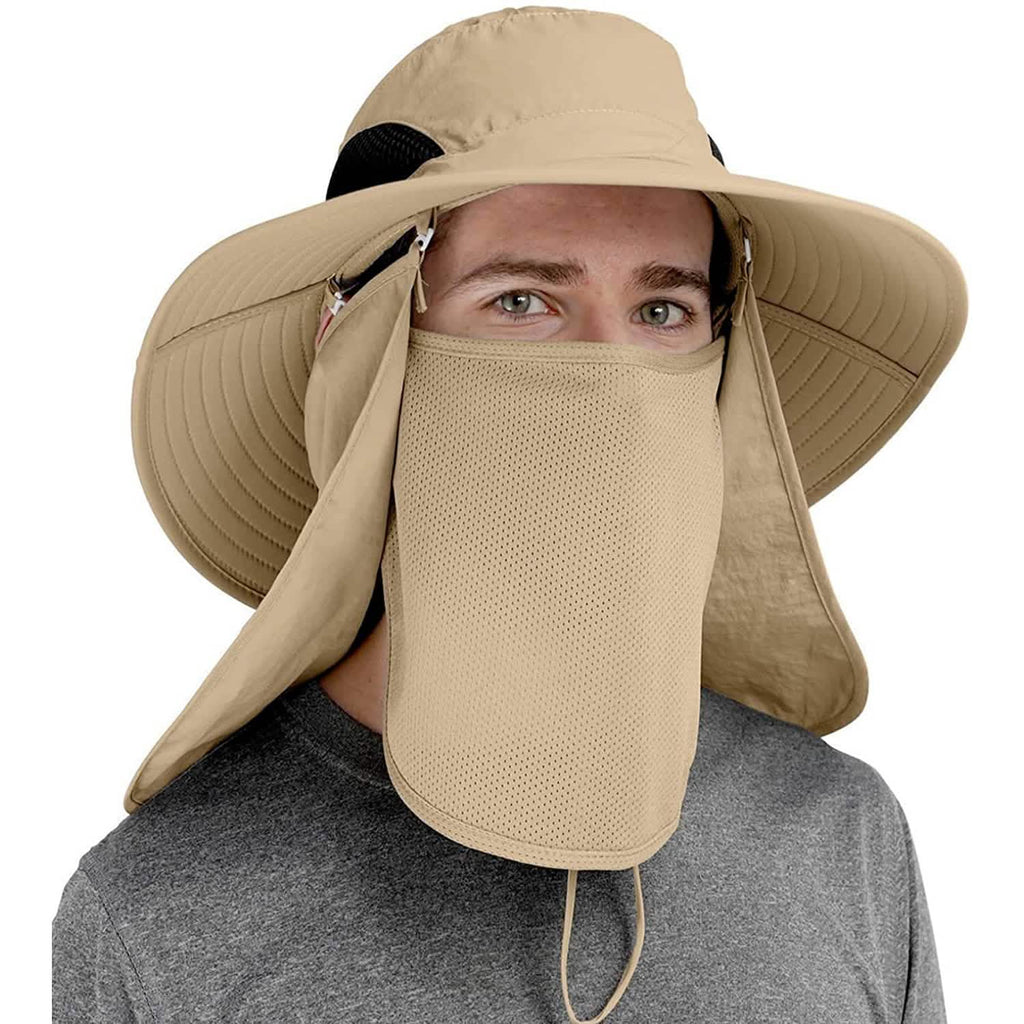 50+ Sun Protection Cap Wide Brim Fishing Hat with Face & Neck Flap