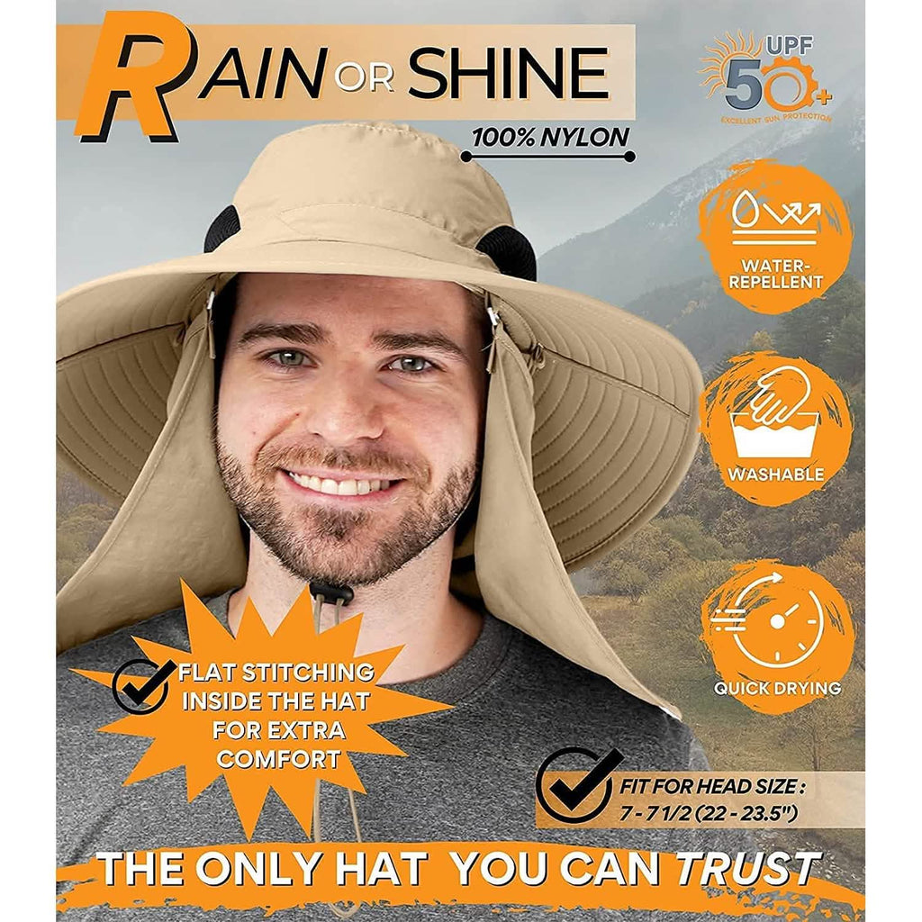 50+ Sun Protection Cap Wide Brim Fishing Hat with Face & Neck Flap