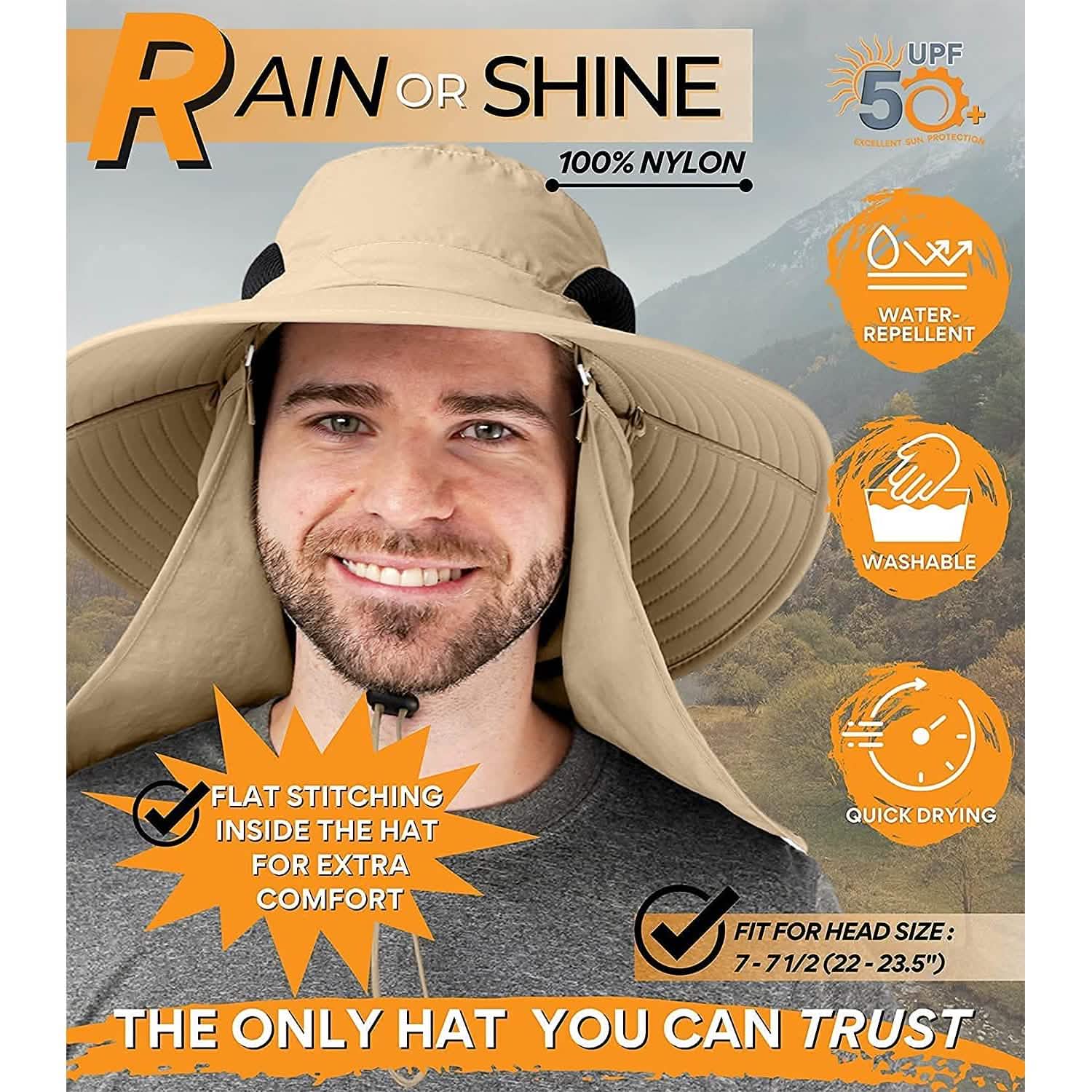 50+ Sun Protection Cap Wide Brim Fishing Hat with Face & Neck Flap
