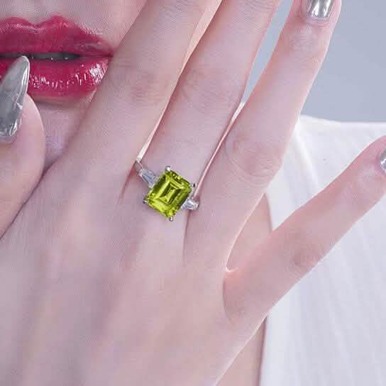 5.00 CTTW Peridot Gemstone Emerald Cut Ring