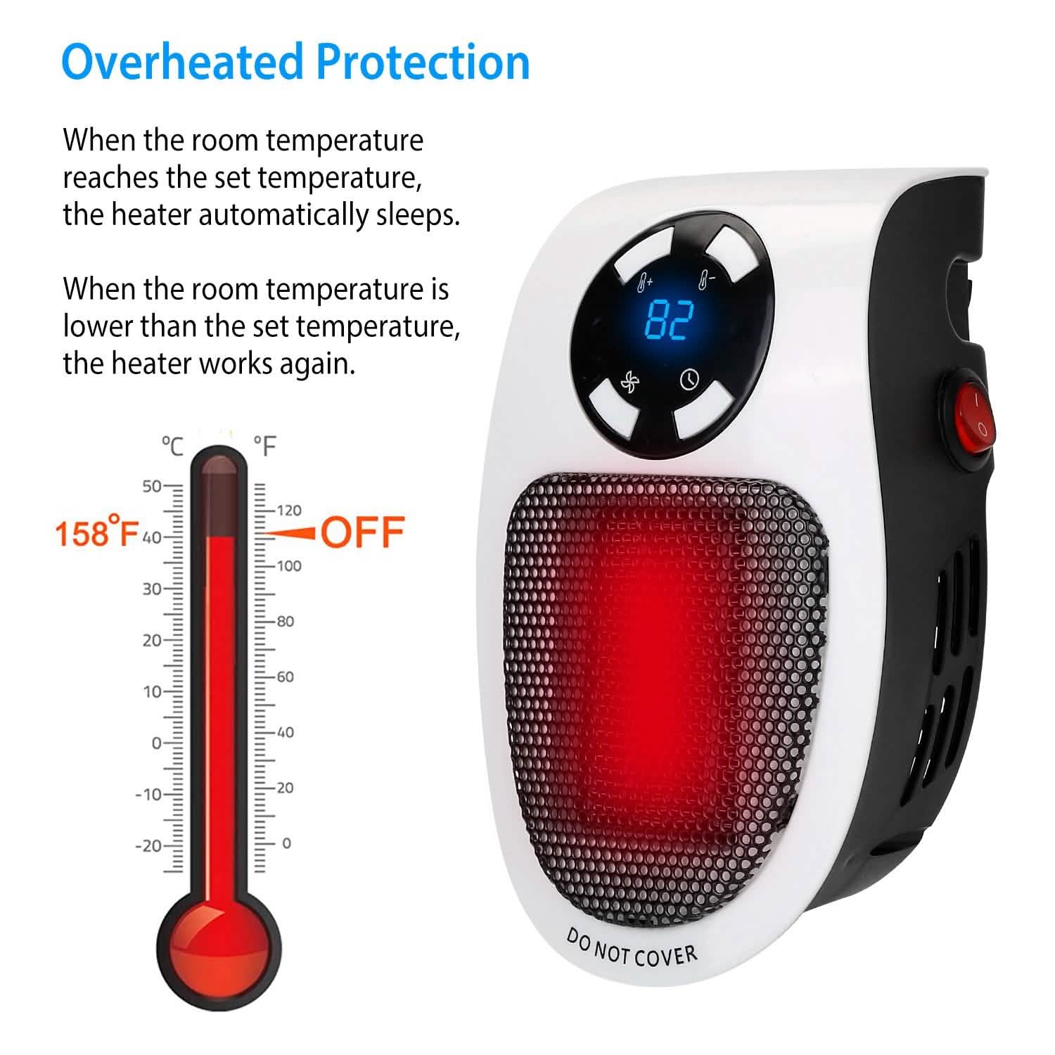 500W Portable Heater Fan Wall Outlet with Remote Control