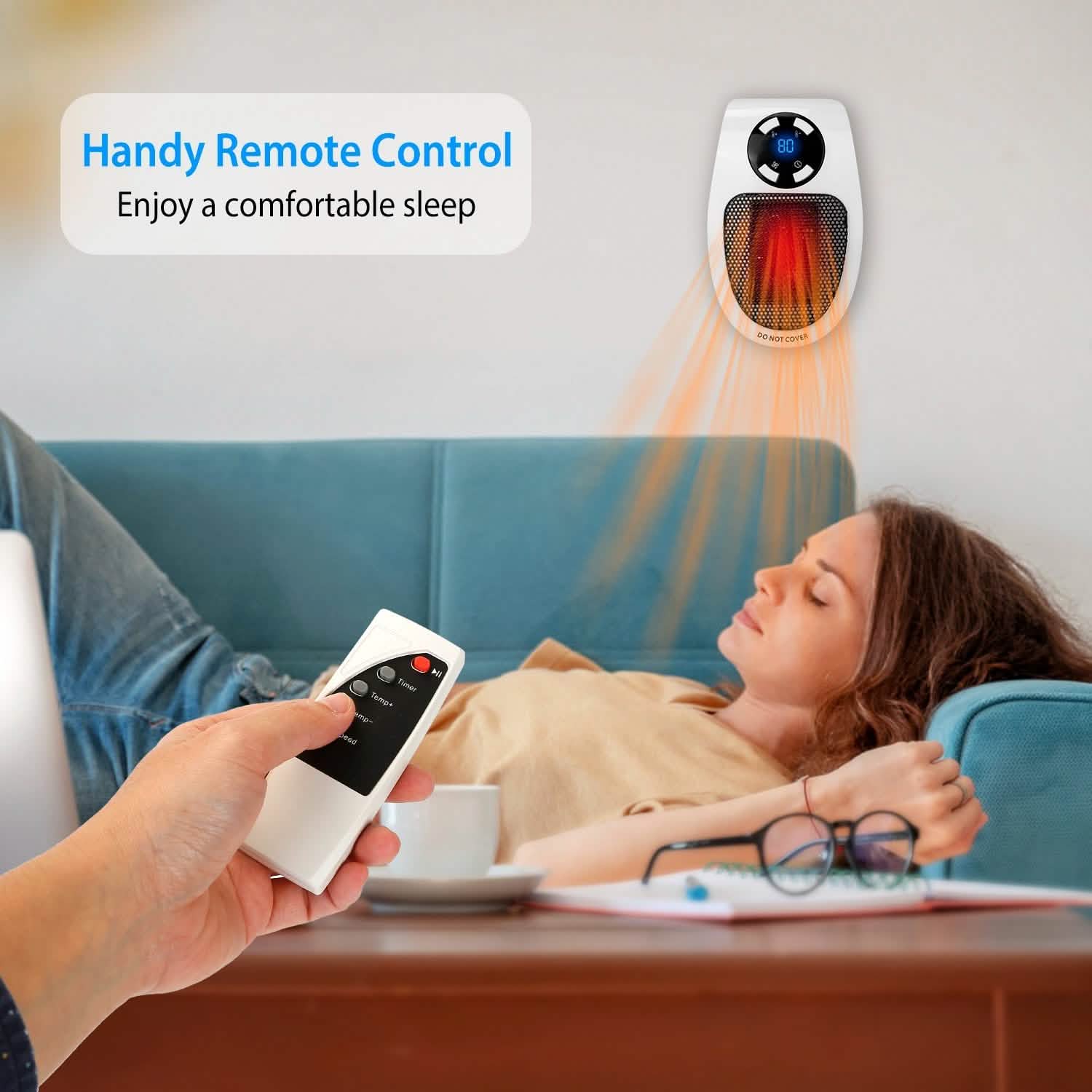 500W Portable Heater Fan Wall Outlet with Remote Control