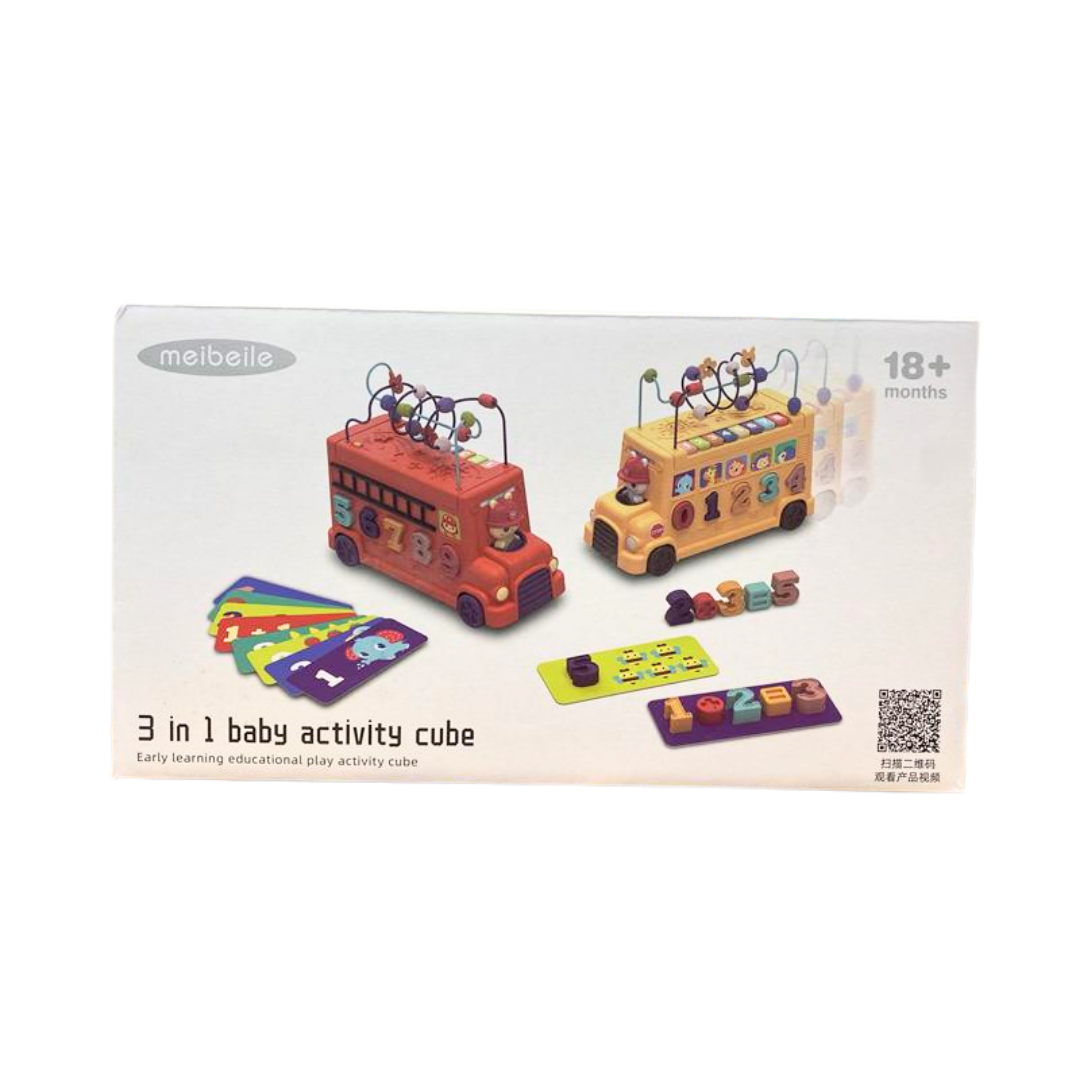 Meibeile 3-in-1 Baby Activity Bus with Bead Maze & Shape Sorter