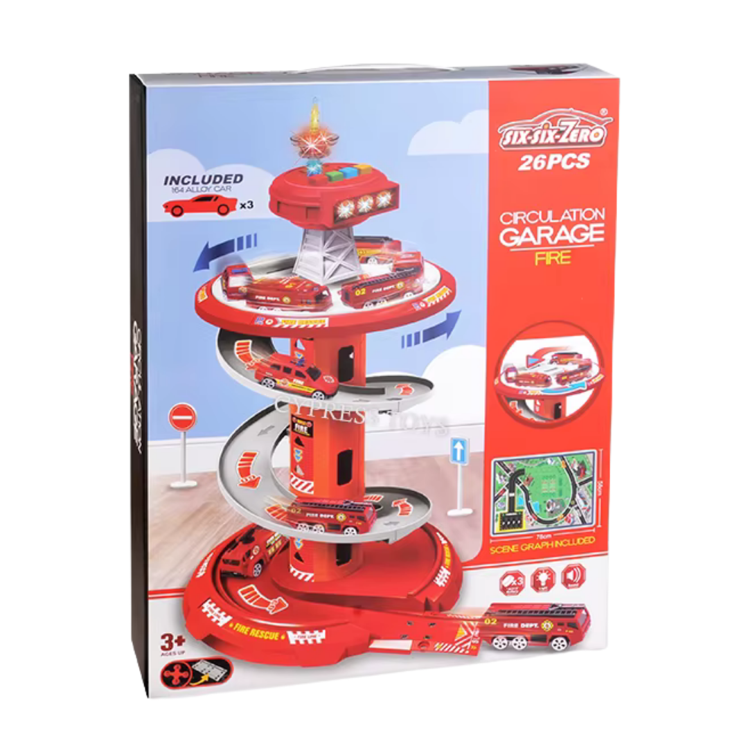 Six Six Zero Fire Rescue Circulation Garage Spiral Track (26 Pcs)