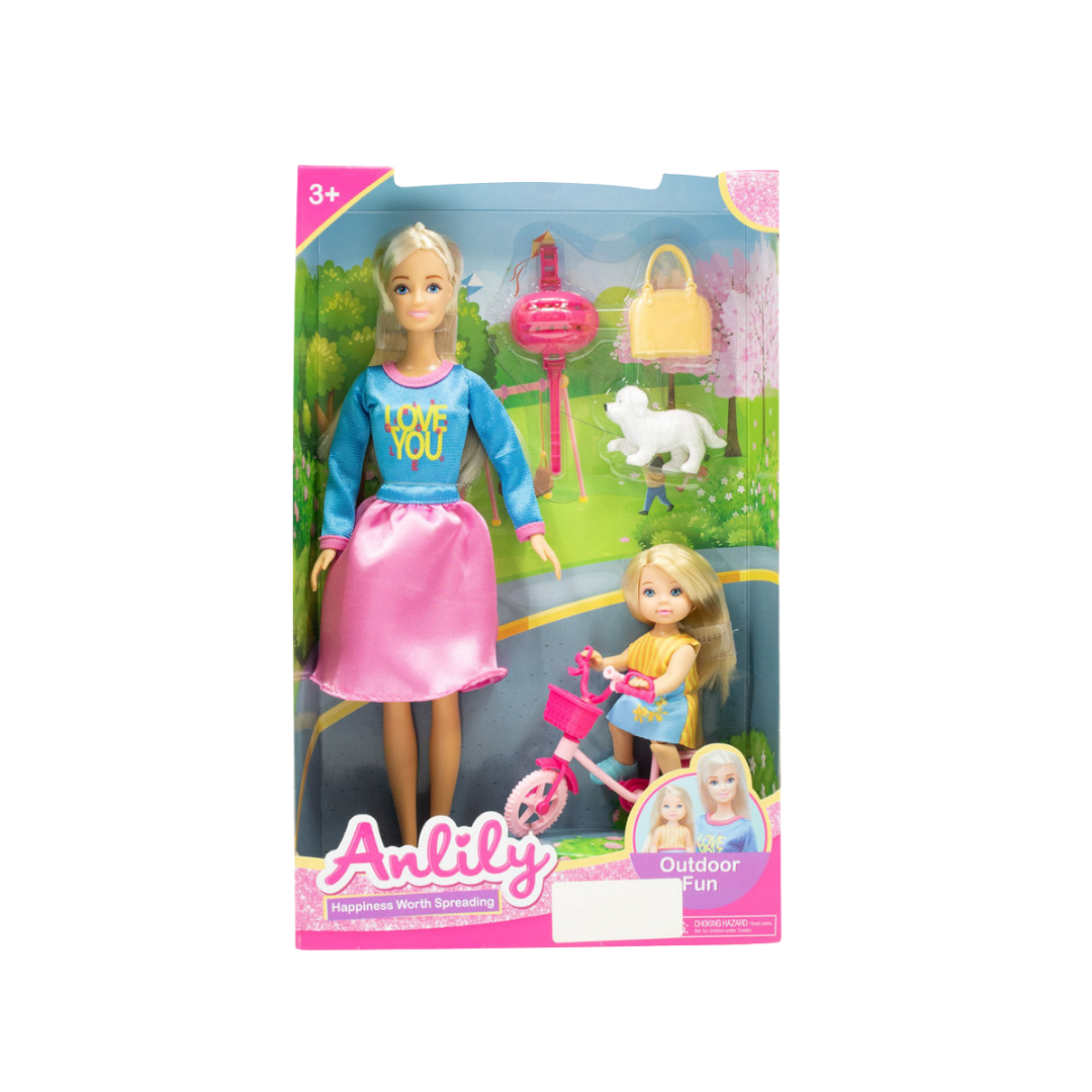 Anlily Outdoor Fun Doll Playset with Bicycle & Little Sister