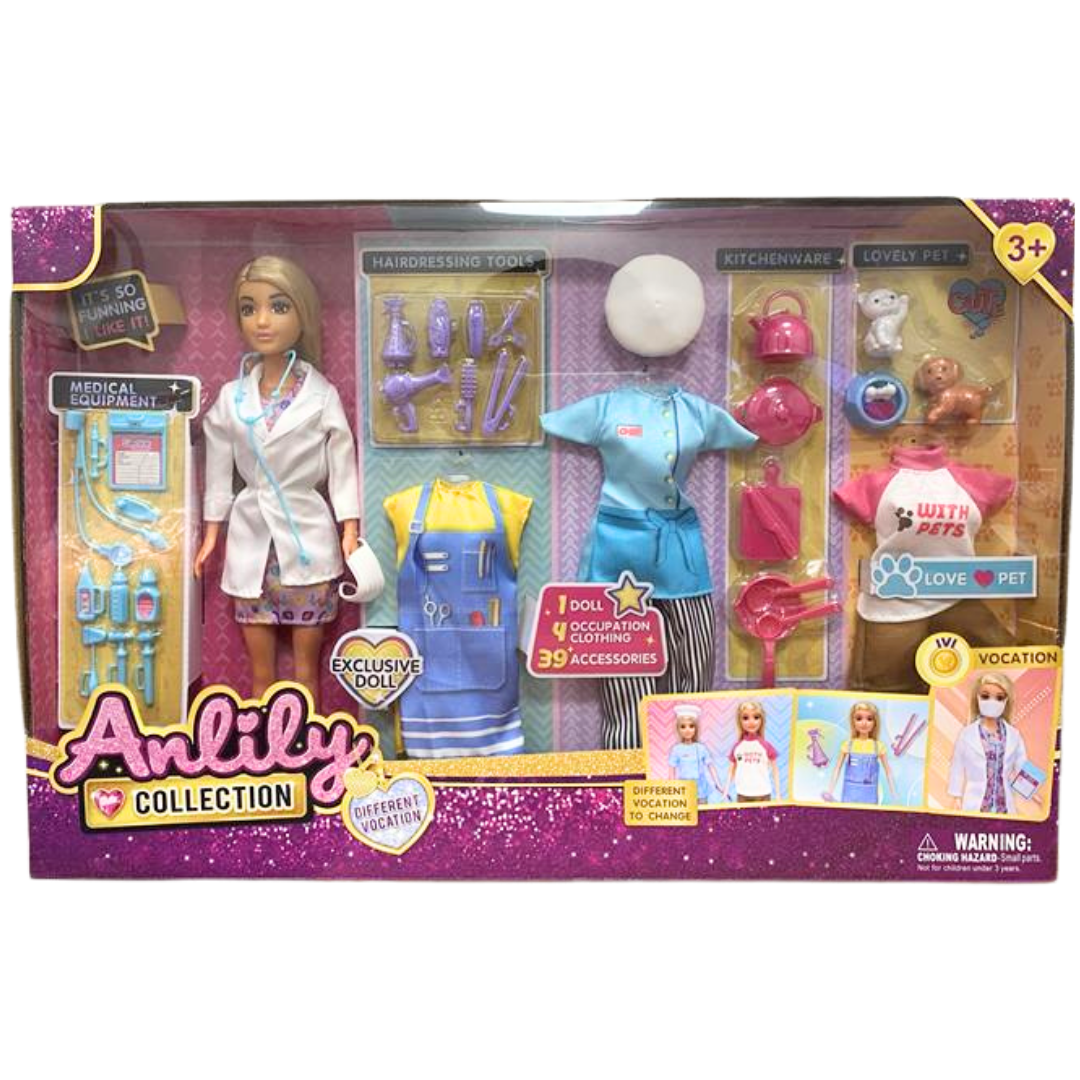 Anlily Multi-Career Doll Set with 4 Vocation Outfits & 39 Accessories