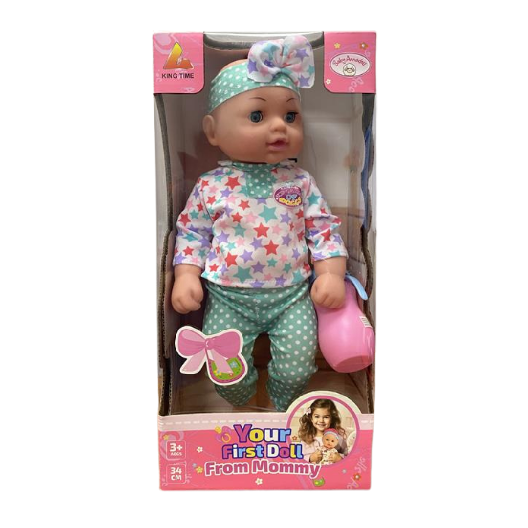 King Time Your First Doll From Mommy Baby Doll with Bottle (Green Stars)