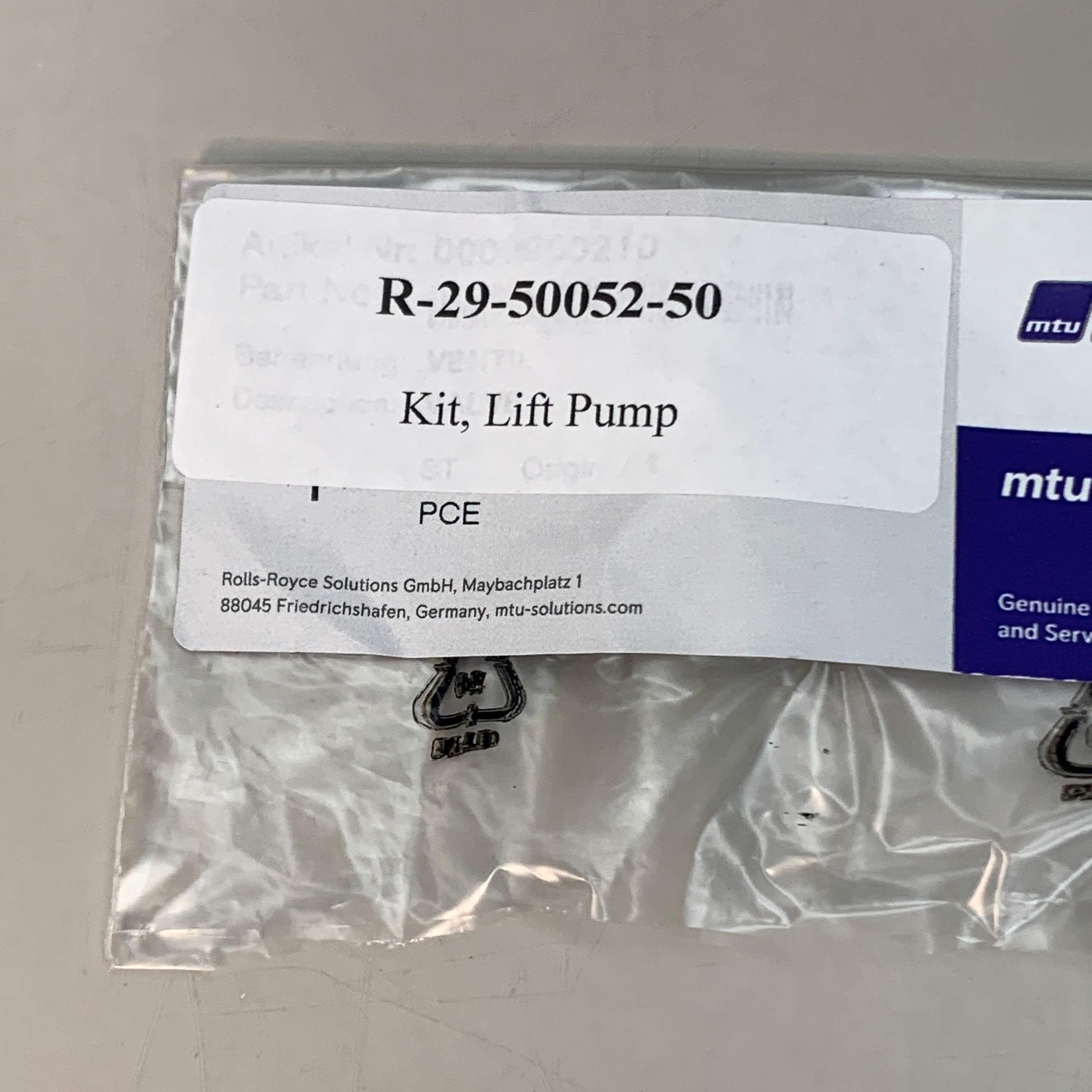 LIFT PUMP KIT 2PK mtu ValueCare Genuine Spare Parts Rolls Royce Solution R-29-50052-50 OEM