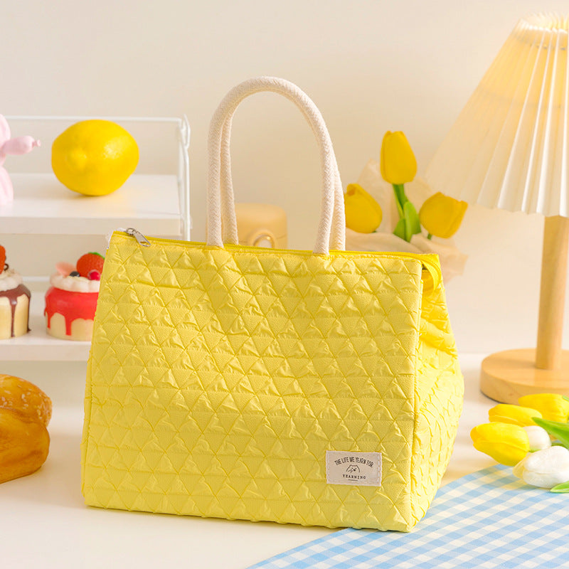 ins style small fresh outdoor large capacity picnic insulation and cold storage bag fashionable diamond pattern zipper lunch box bag student lunch bag