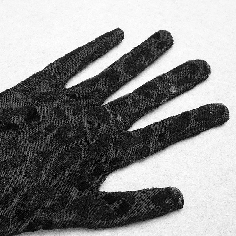 Leopard Print Tube Top Long Sleeve Gloves One Piece