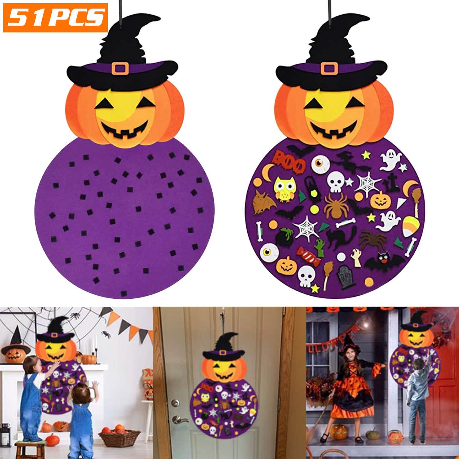 51-Pieces: Felt Pumpkin Witch Hanging Décor
