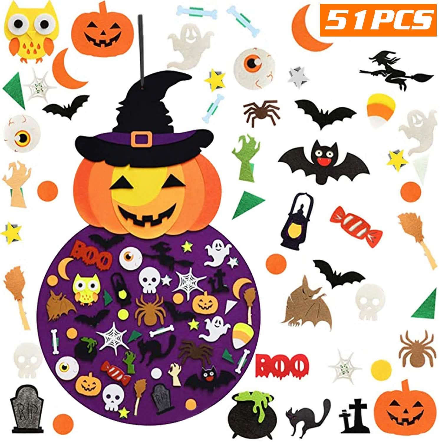 51-Pieces: Felt Pumpkin Witch Hanging Décor