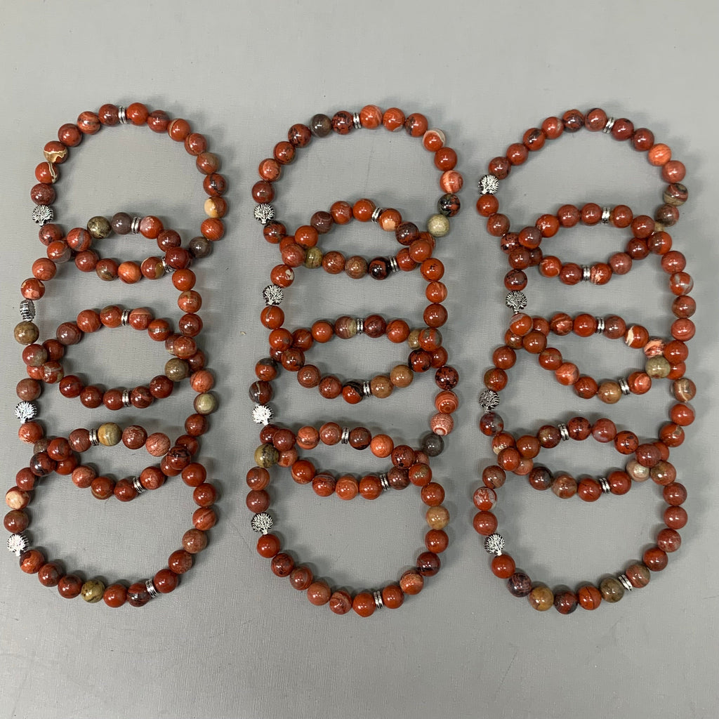 BEST WHOLESALE 12-PACK! Silver Tree Beaded Calm Jasper Crystal Bracelets 3"