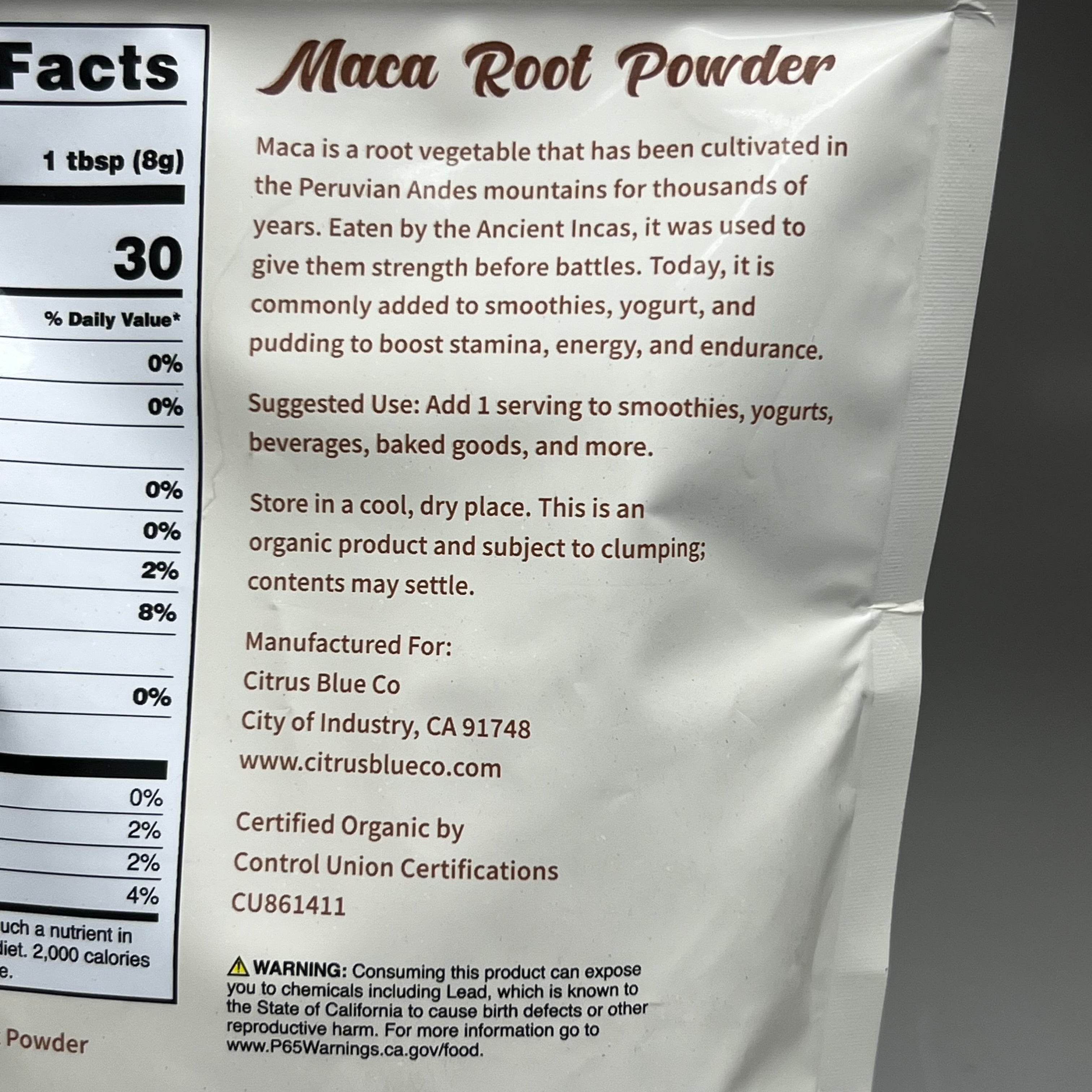 NUTRI-HUT Organic Maca Root Powder 16 oz Vegan, Non-GMO, Gluten Free BB 07/25
