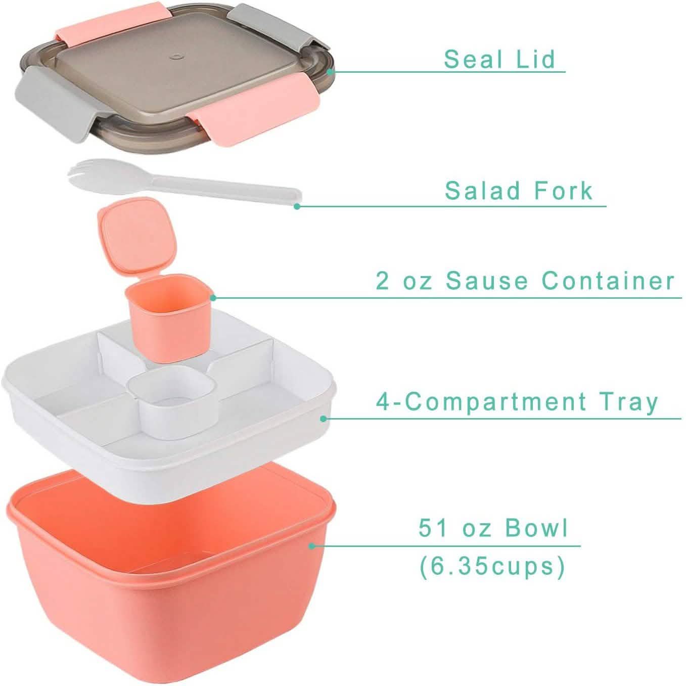 51oz Salad Bowl with Removable 3-Compartment Bento-Style Tray