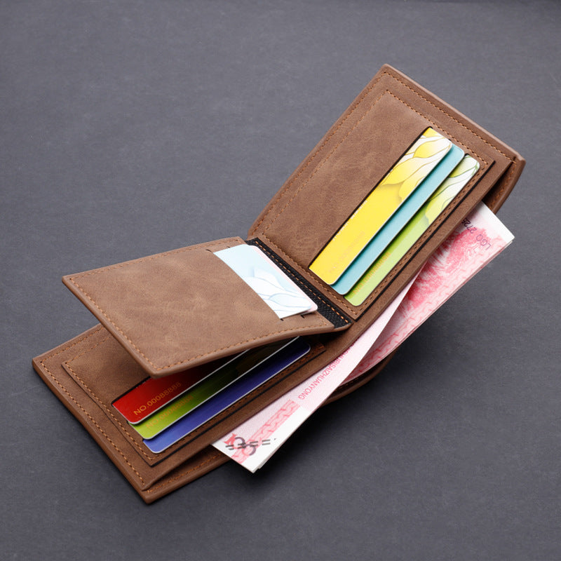 Men's wallet short wallet leather wallet multiple card slots can hold driver's license retro