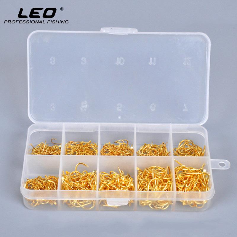 LEO 500pcs/box Multiple Sizes Golden Fishing Hooks Anti-corrosion Flat Head Barbed