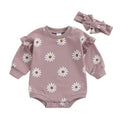Printed Flounced Sleeve Romper Headscarf