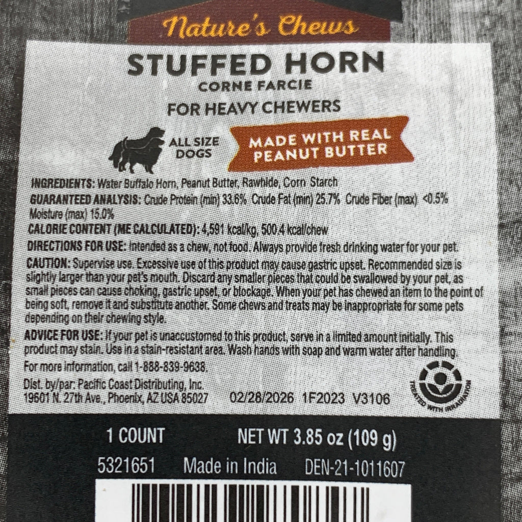 DENTLEY'S (12-PK) Filled Buffalo Horn Dog Treat Peanut Butter 5321651 BB 02/26