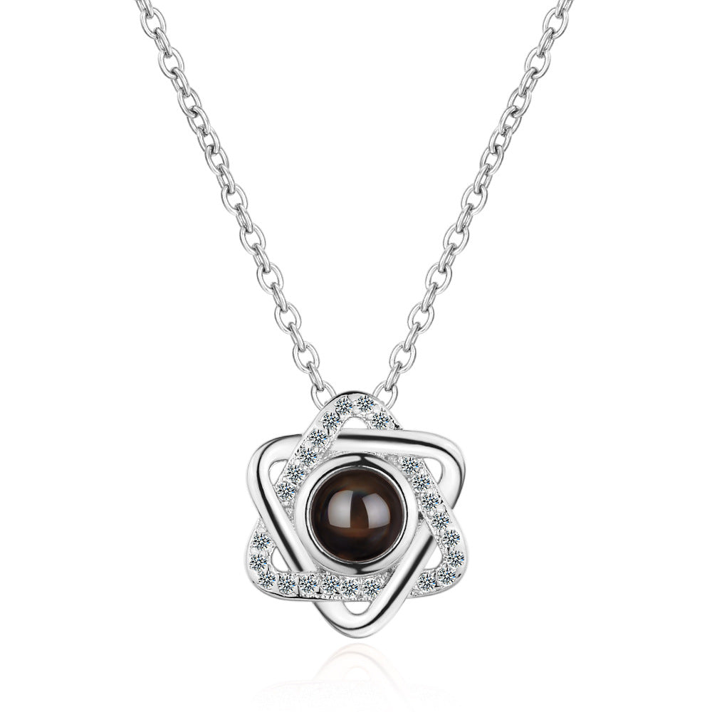 Necklace, female star pendant, 100 language projection, memories of love, short collarbone chain