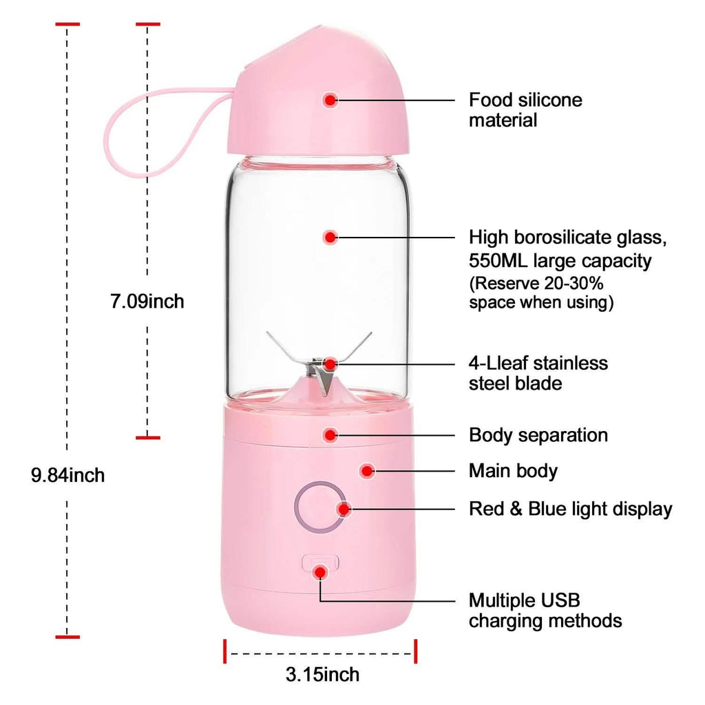 550ML USB Portable Mixer Rechargeable Juicer Fruit Blender Juicer Shaker Bottle