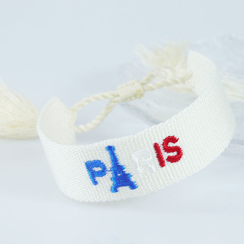 Embroidered Eiffel Tower ethnic style woven ribbon wrist strap Paris Sports Games wristband souvenir from France