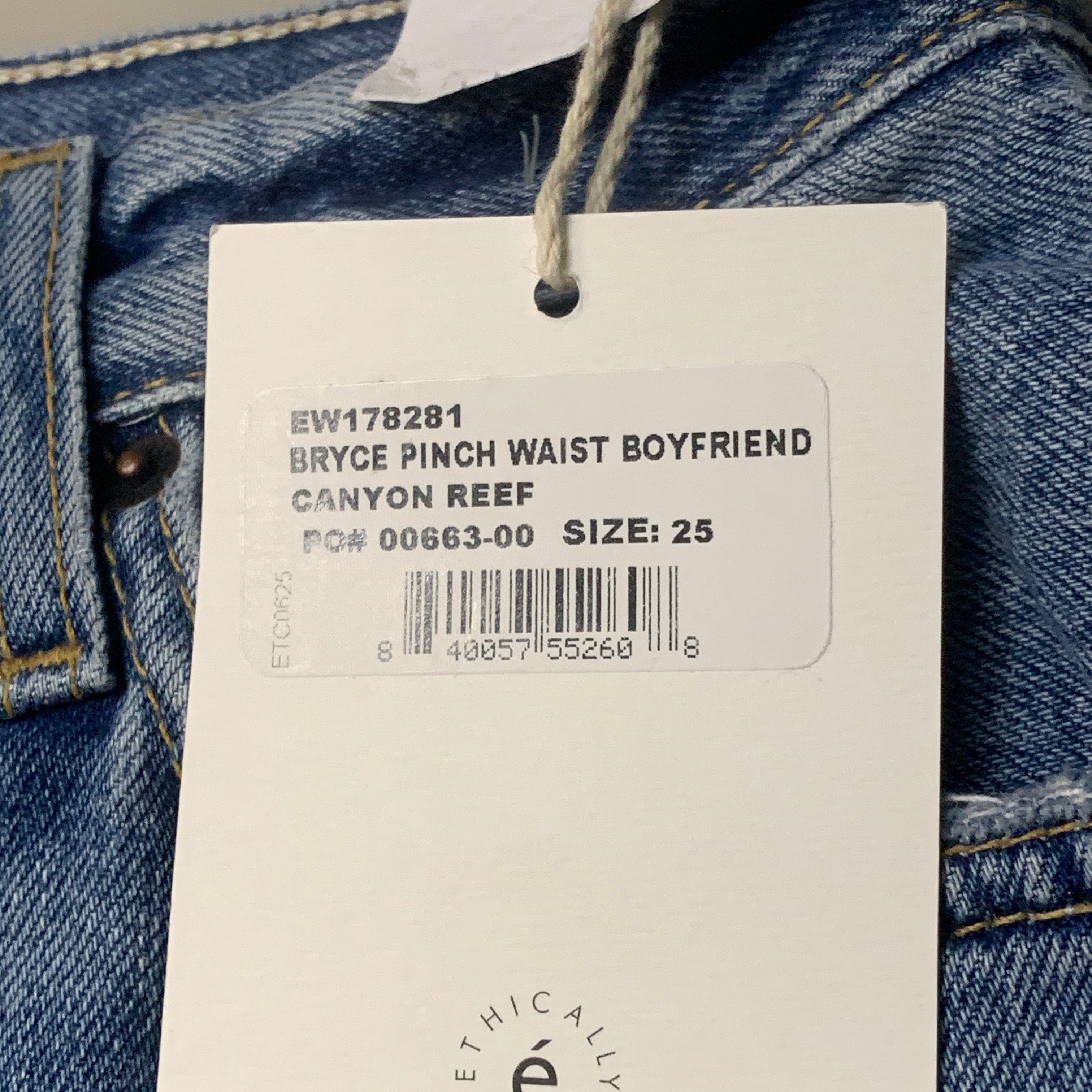 ETICA Bryce Pinch Waist Boyfriend Pant Canyon Reef Certified Organic Size 25 EW178281