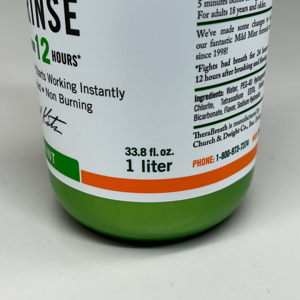 THERABREATH (2 PACK) Dentist Formulated Fresh Breath Oral Rinse 1 Liter each (07/26) Mild Mint